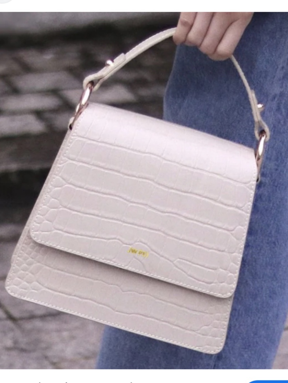 JW PEI Cream Croc-Embossed Structured Top Handle Bag - Picture 2 of 6